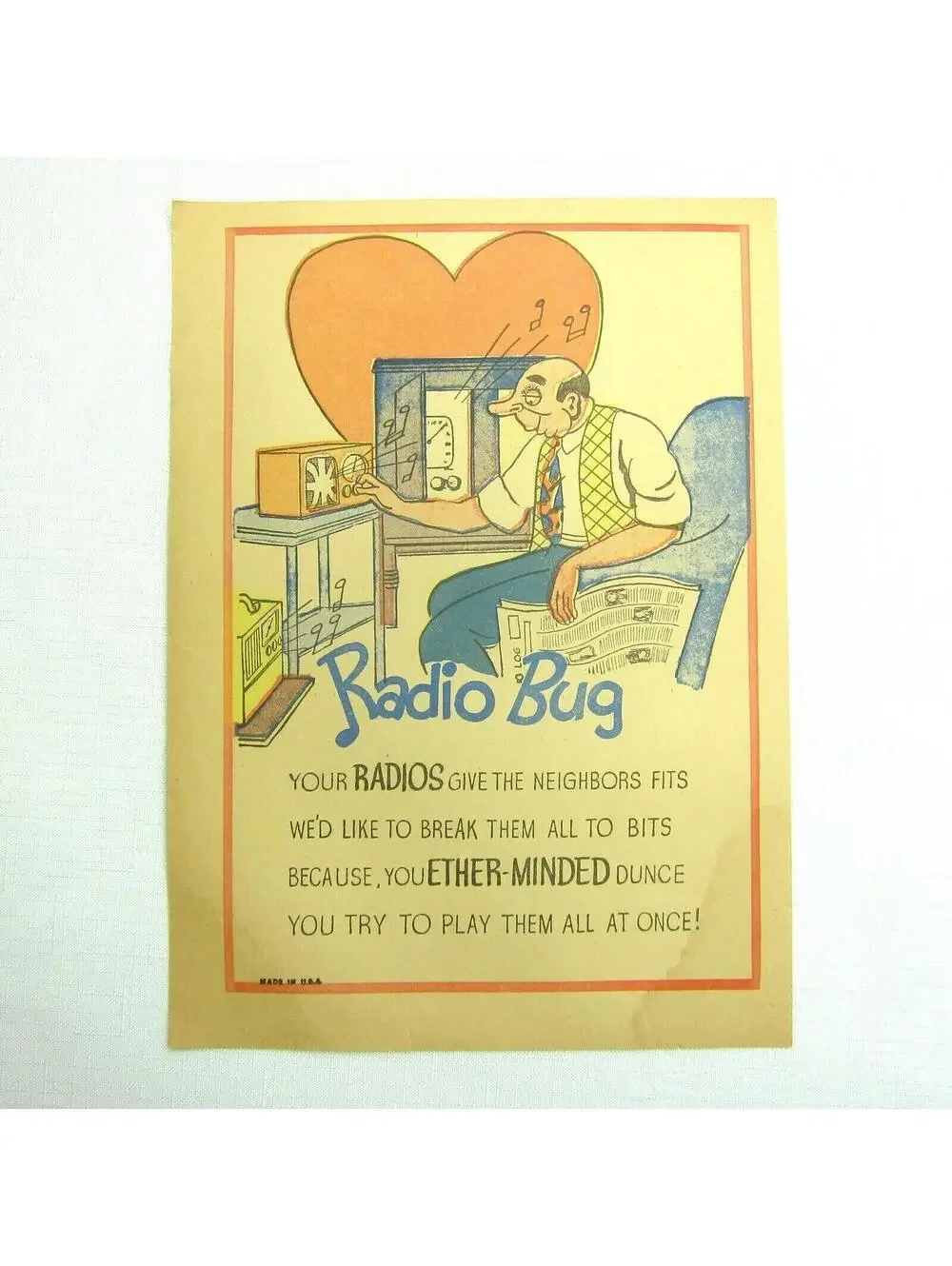 Vintage Vinegar Valentine Radio Bug Penny Dreadful Sarcasm Insult Poem Ephemera